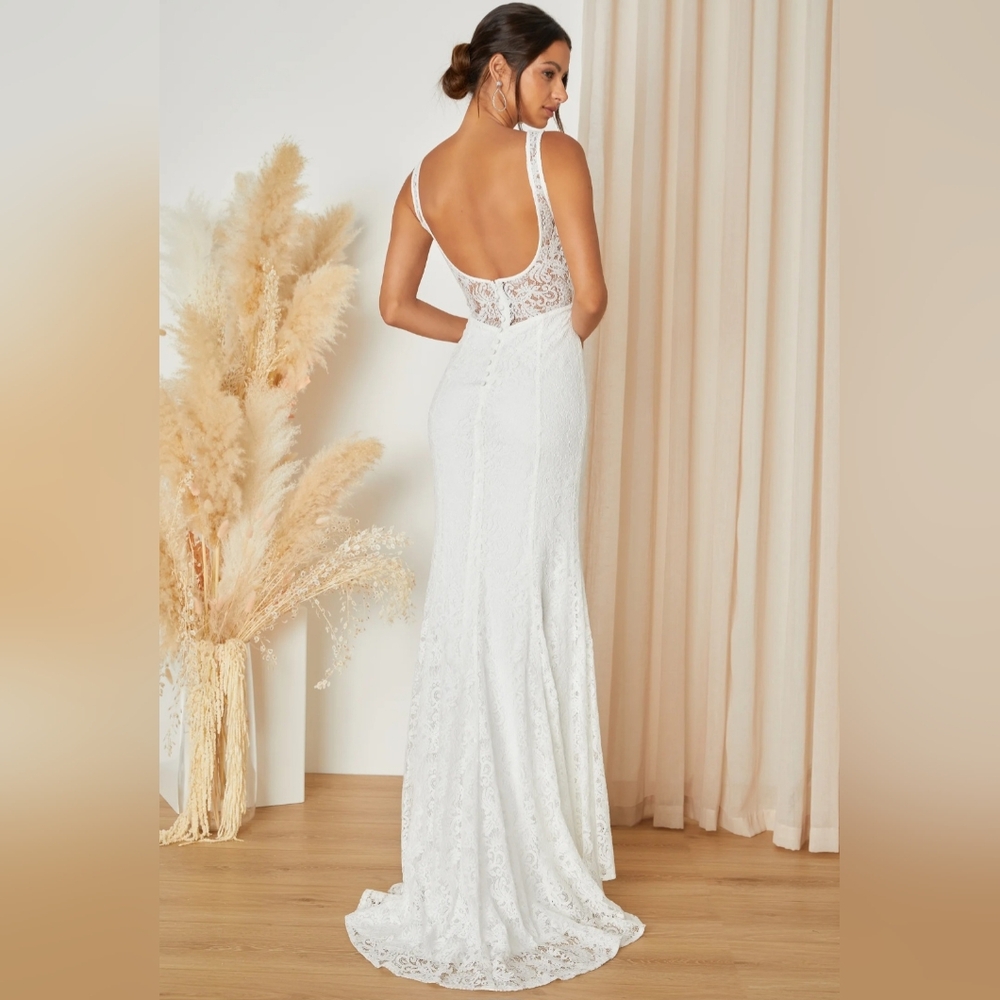 Lulus | Beloved Eternity White Lace Sleeveless Backless Maxi Dress | Size M